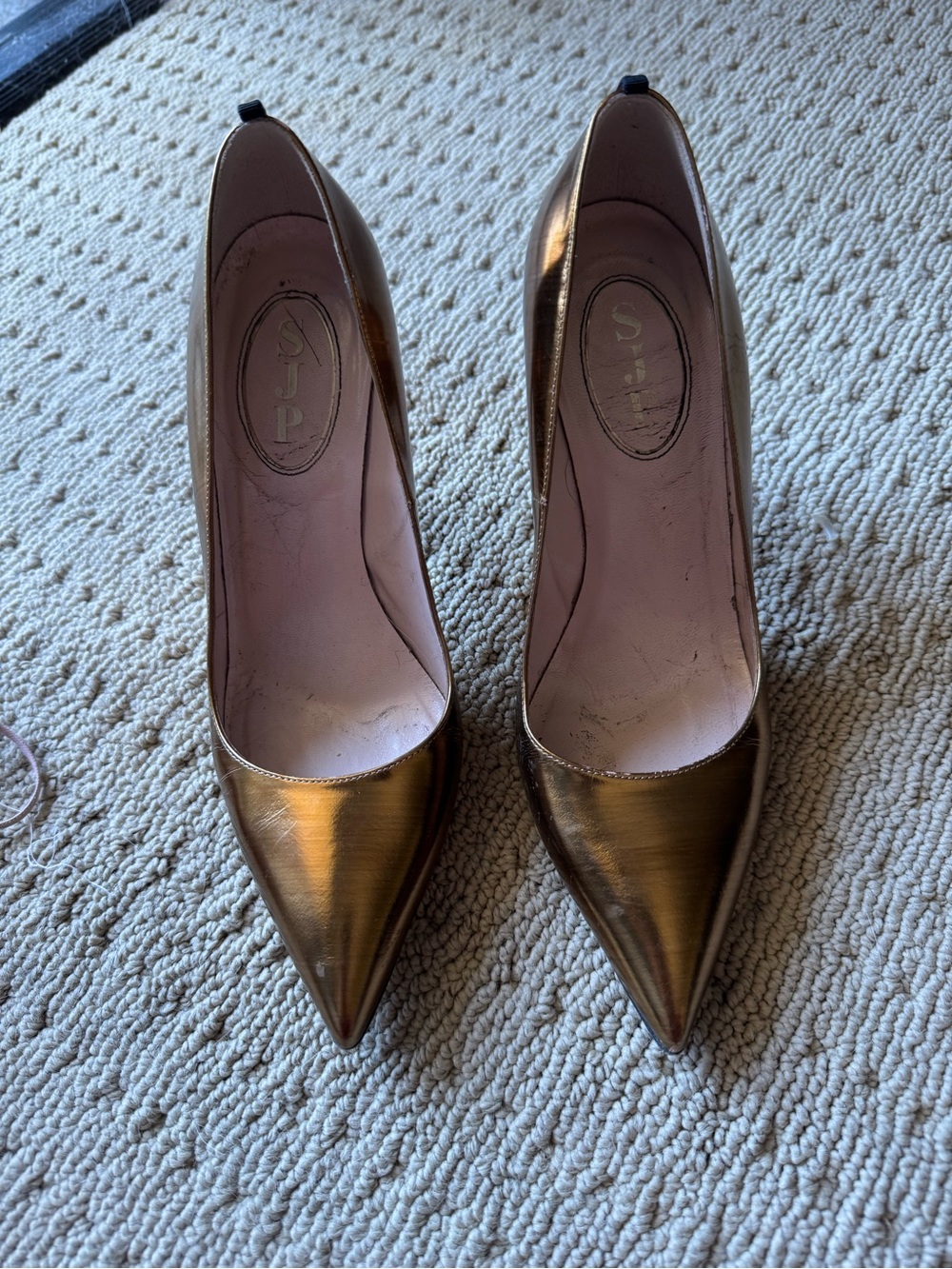 SJP by Sarah Jessica Parker Metallic Bronze Pointed Toe Pumps + dust bag
